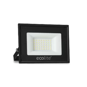 Proyector LED de 30W Ecolite negro, resistente al agua con clasificación IP65, para iluminación exterior Ecolite sas