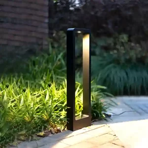 Lámpara de poste LED negro Ecolite de diseño rectangular moderno para exteriores