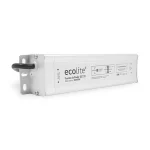 Fuente de alimentación DR100W Ecolite de 12V DC, diseñada para alimentar luces sumergibles LED, con protección IP65 para uso en ambientes húmedos y carcasa metálica resistente.