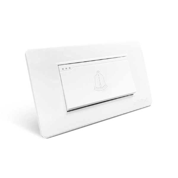 Interruptor de timbre blanco Novatronix, diseño moderno para instalaciones eléctricas residenciales