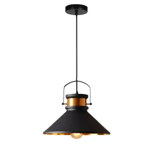 Luminaria colgante de estilo retro en color negro con detalles dorados, ideal para decoración en interiores modernos y elegantes Ecolite sas