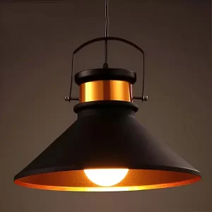 Luminaria colgante de estilo retro en color negro con detalles dorados, ideal para decoración en interiores modernos y elegantes Ecolite sas