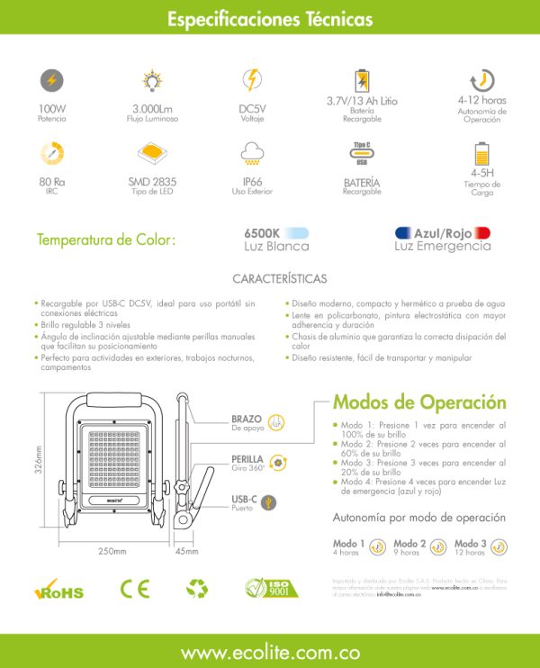 Reflector led recargable
